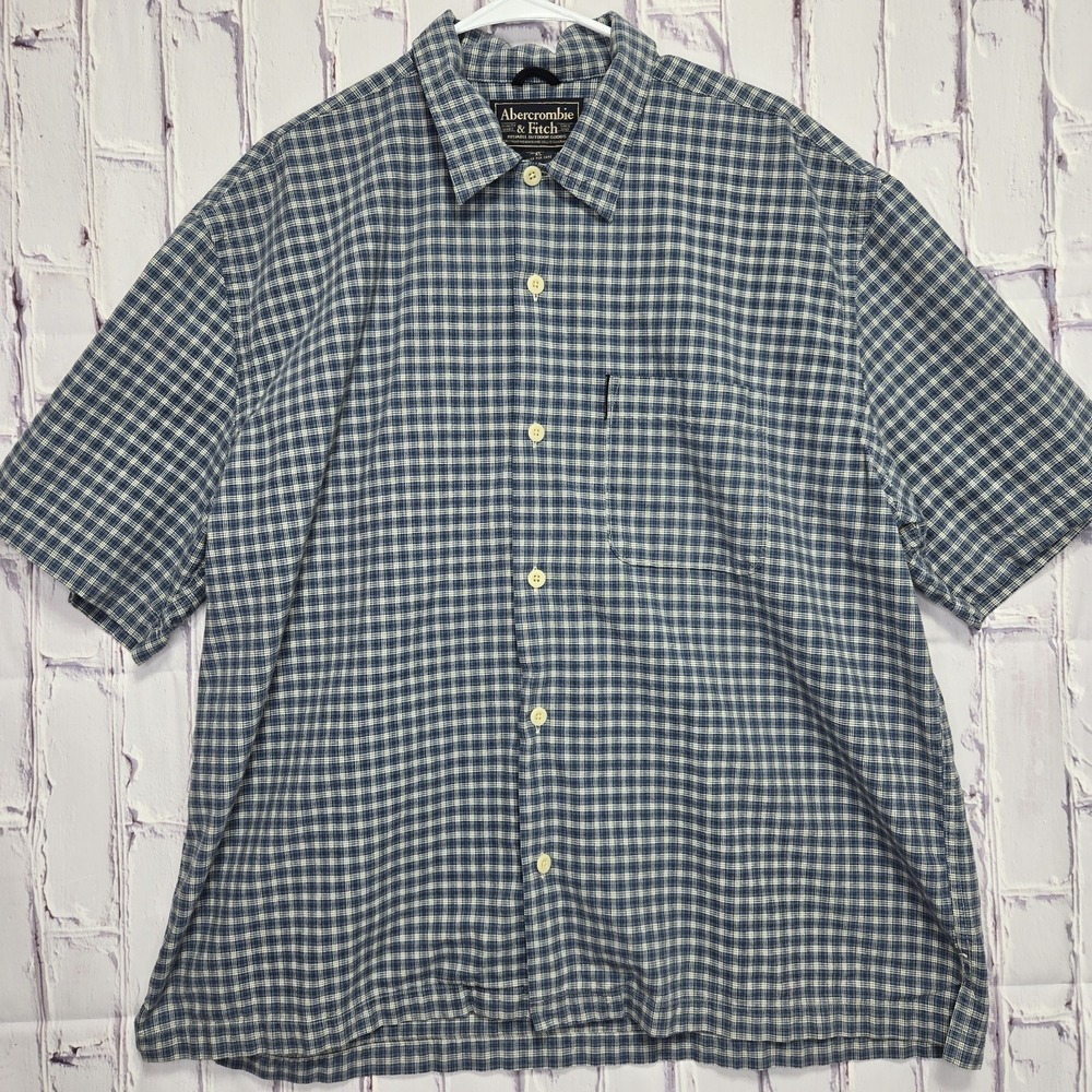 Vintage Abercrombie & Fitch Shirt Adult Sz XLarge Blue Off White Short Sleeve